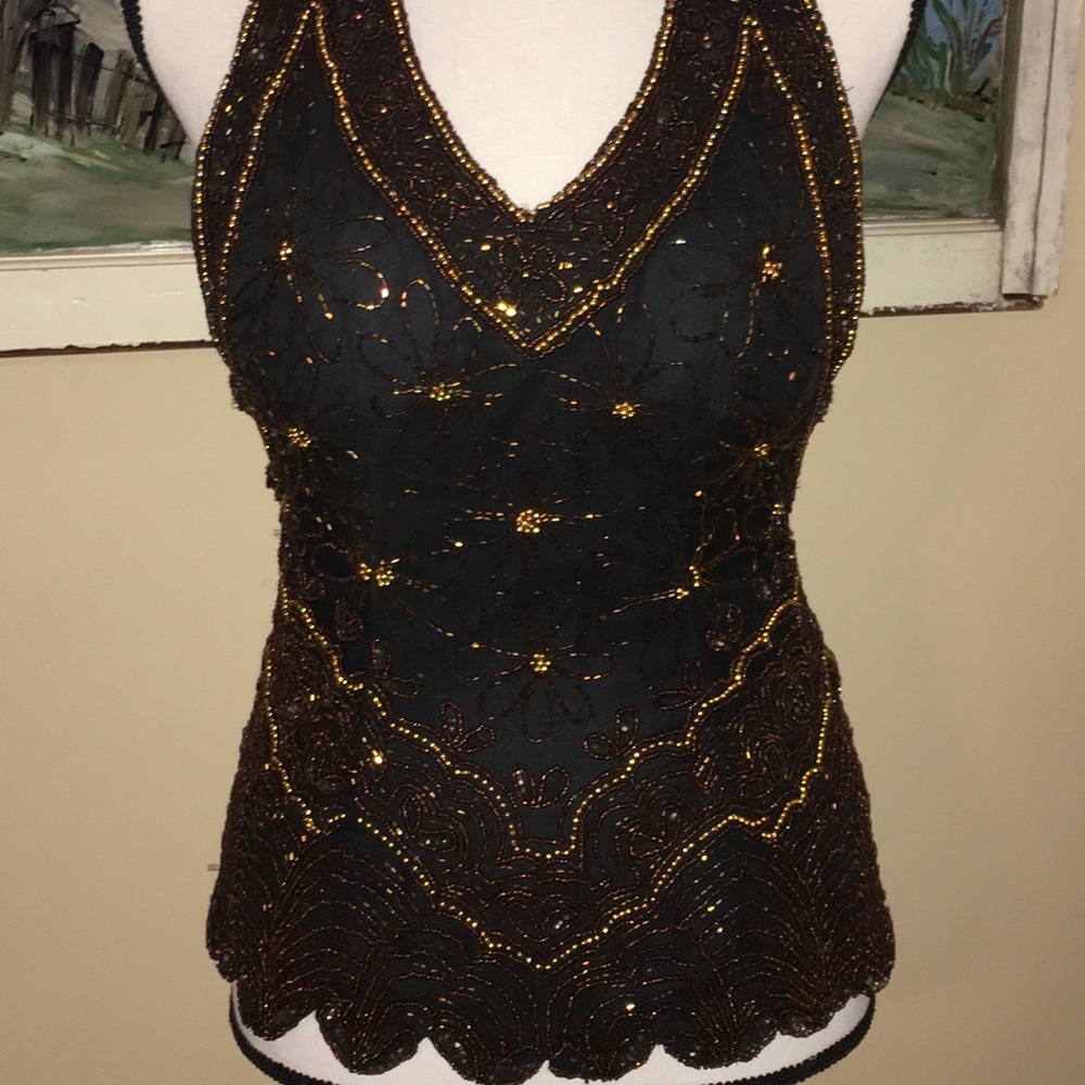 💚 VINTAGE BEADED & SEQUIN HALTER TOP